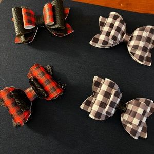 Buffalo plaid Faux leather bows
